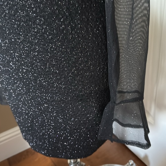 Windsor Women’s Evening Cocktail Dress Black Sparkly With Sheer Sleeves Size L - Picture 4 of 17